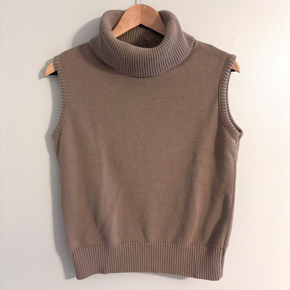 VTG 90s Bill Blass Women PL 100% Turtleneck Sleeveless Knit Minimalist Lagenlook